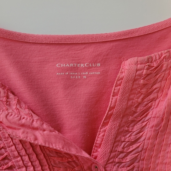 Charter Club Women's Size Medium Top 3/4 Sleeve Roll Tab Sleeve High-low hem - Picture 3 of 10